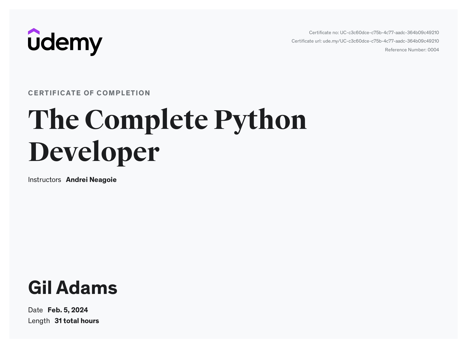 Python Development Certificate